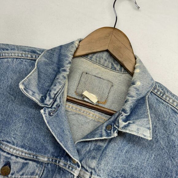 Vintage Levis Denim Jacket Men's Large Made In USA 80s Brown Tab Cut Vest Faded - Picture 7 of 12